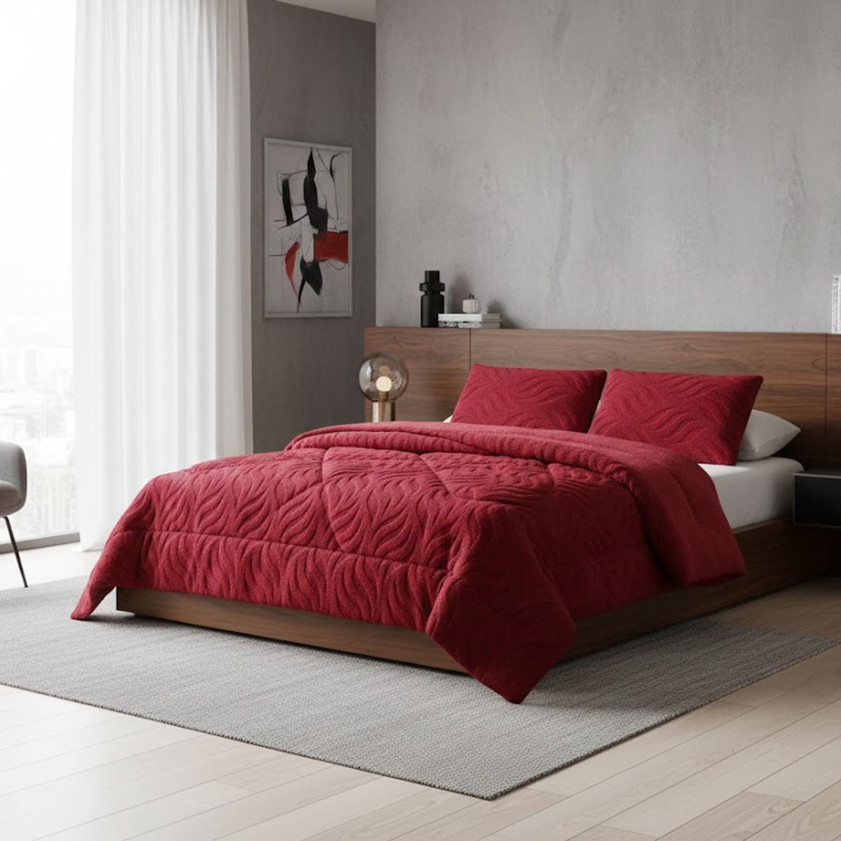 GENERICO - COBERTOR DE INVIERNO KING CON CHIPORRO DISEÑO TEXTURIZADO RELIEVE HOJAS UNICOLOR TFI