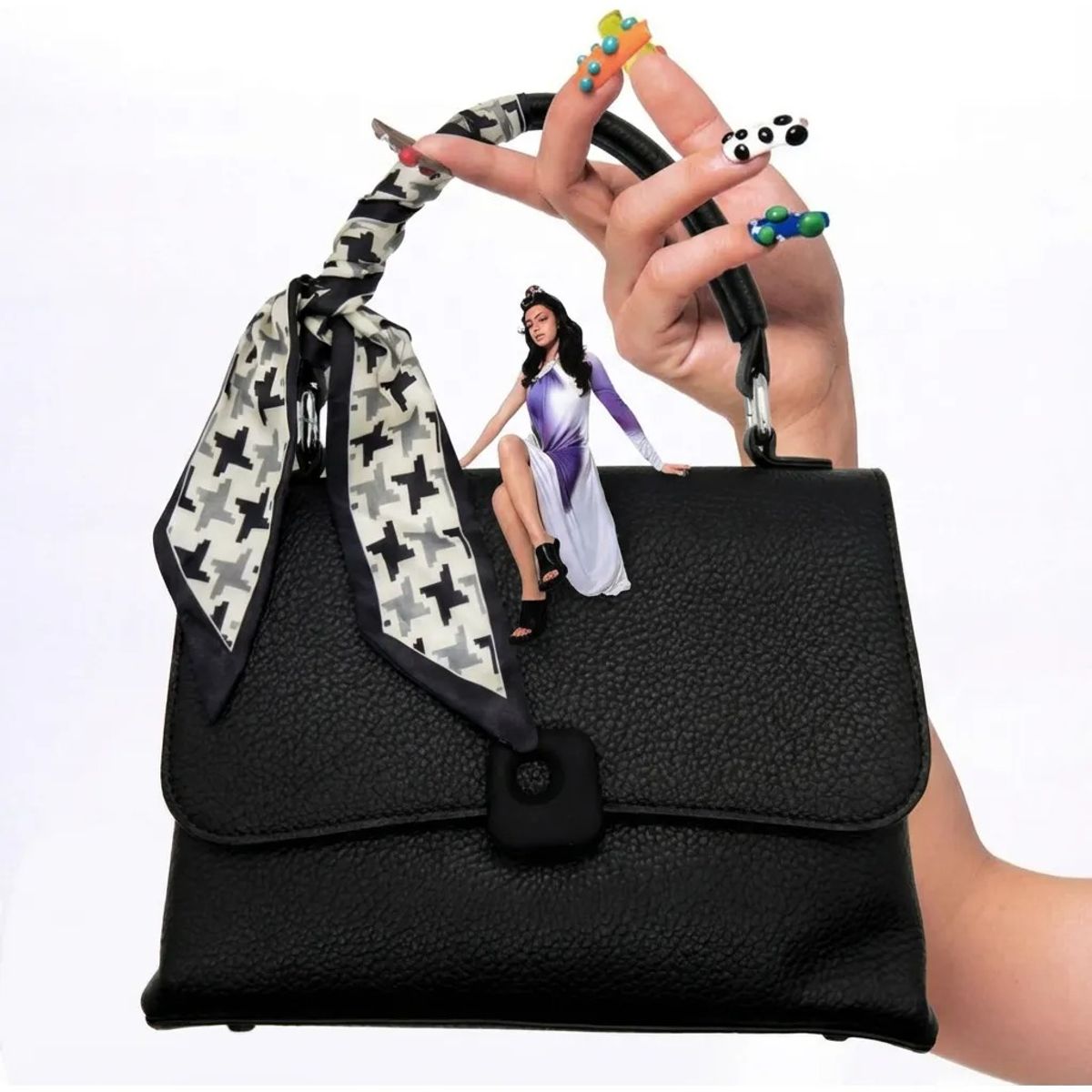 BOVINITA - Cartera Mujer Bandolera Handbag Elegante Negro Correa Cute