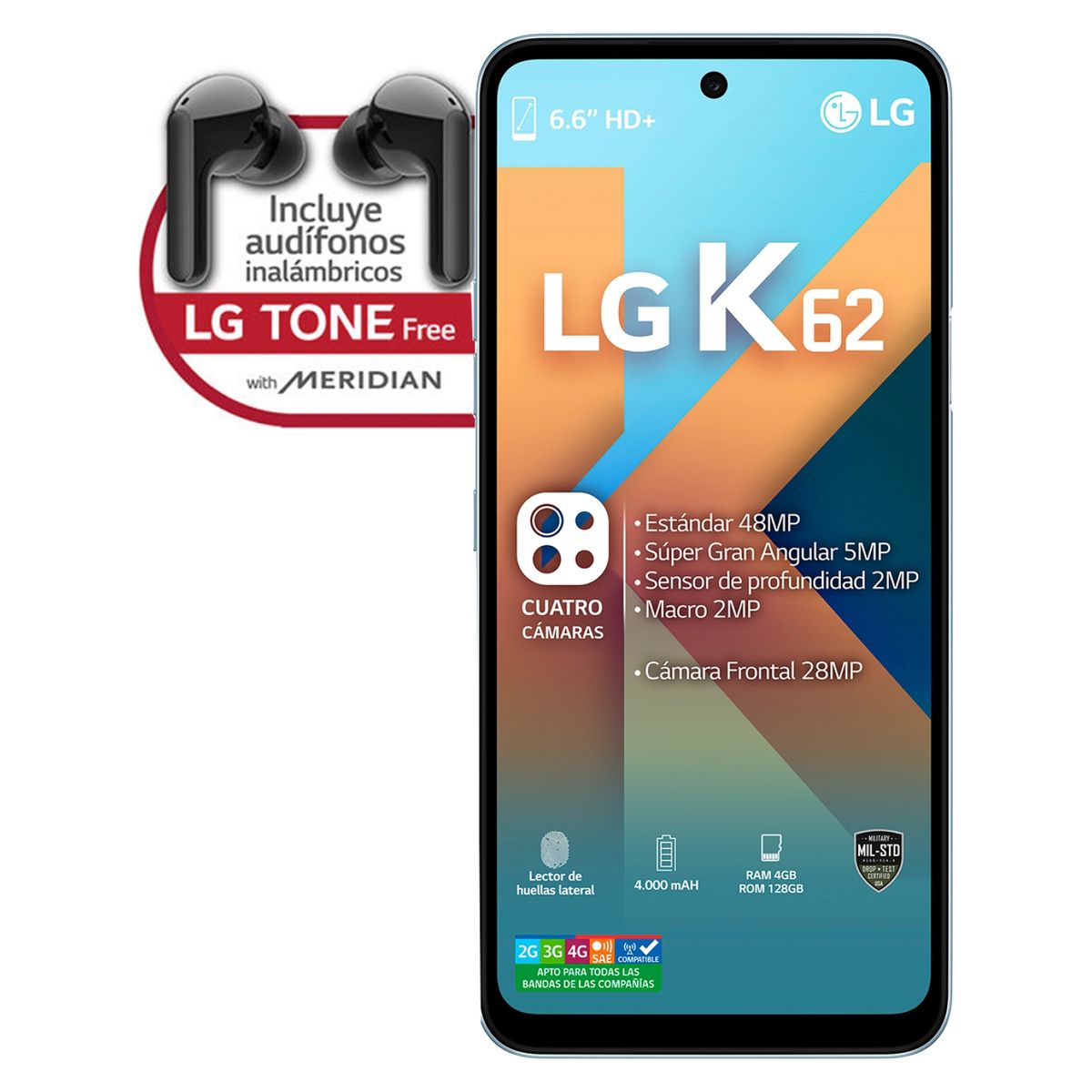 LG - SmartphoneK62+ 128GB + Audífonos FN4