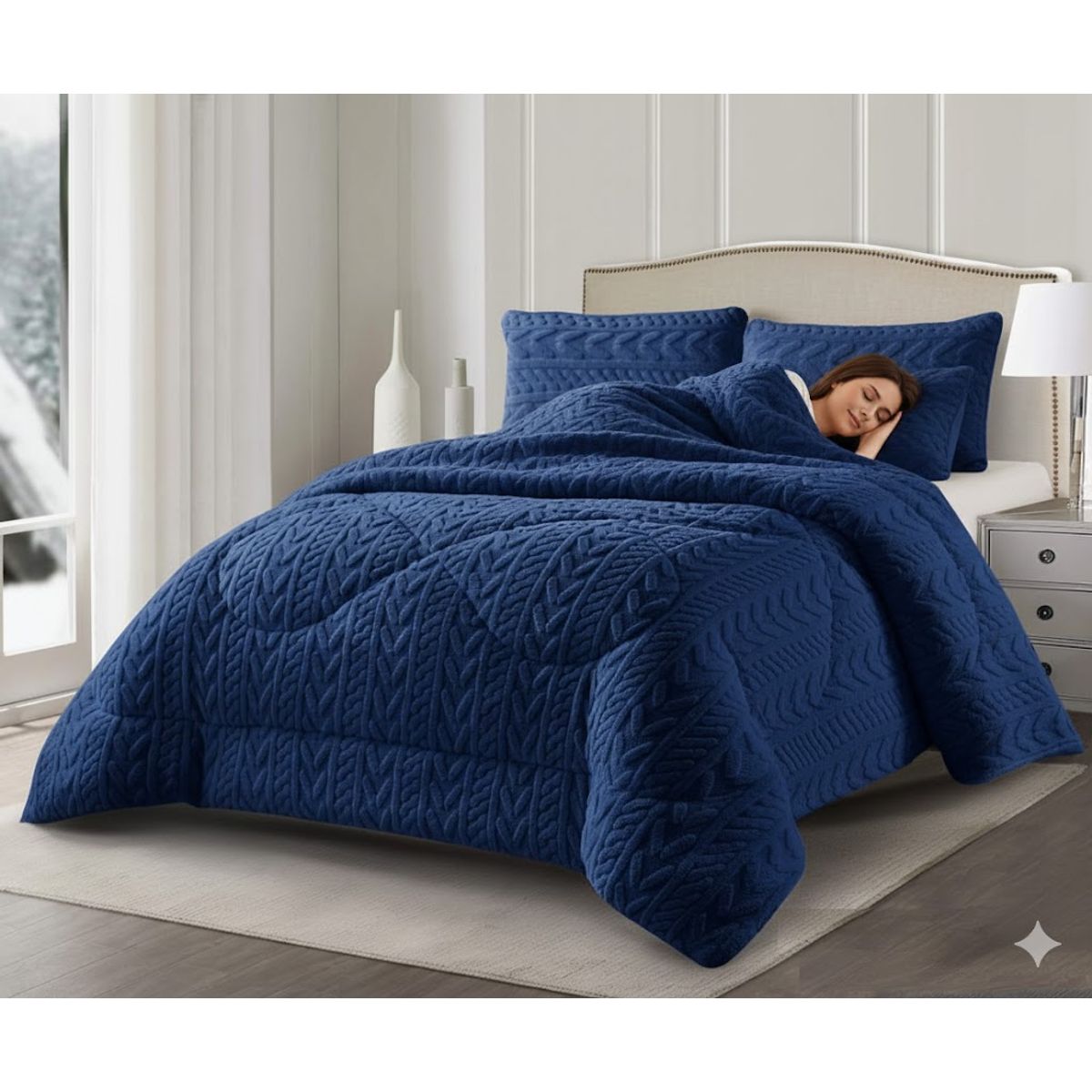 GENERICO - COBERTOR DE INVIERNO KING CON CHIPORRO DISEÑO RELIEVE TRENZADO UNICOLOR TFI