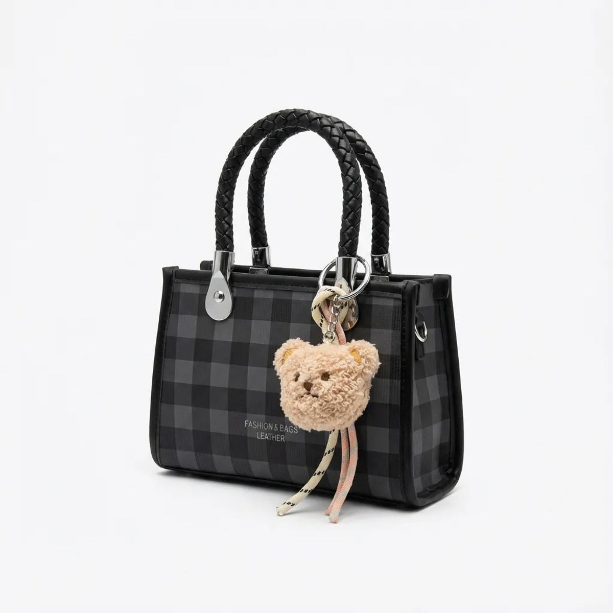 BOVINITA - Cartera Mujer Negra Bandolera Handbag Oso Cute Llavero