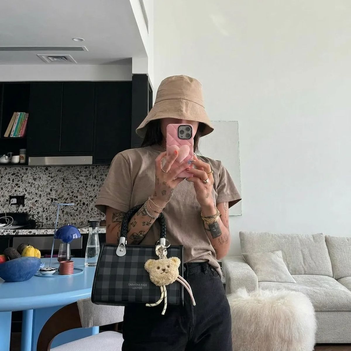 BOVINITA - Cartera Mujer Negra Bandolera Handbag Oso Cute Llavero