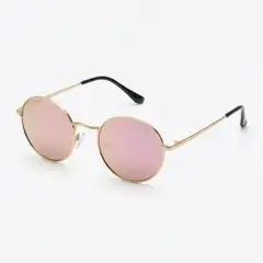 NOVY - Gafas Lentes De Sol Estilo Round Metalizadas Retro Vintage Rosa Uv400