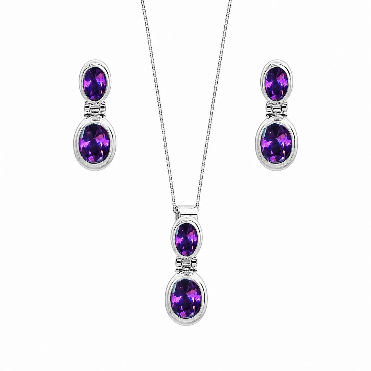 JOYAS MYTOKE - Conjunto Piedra Amatista Plata Fina 925 Mujer Clasica