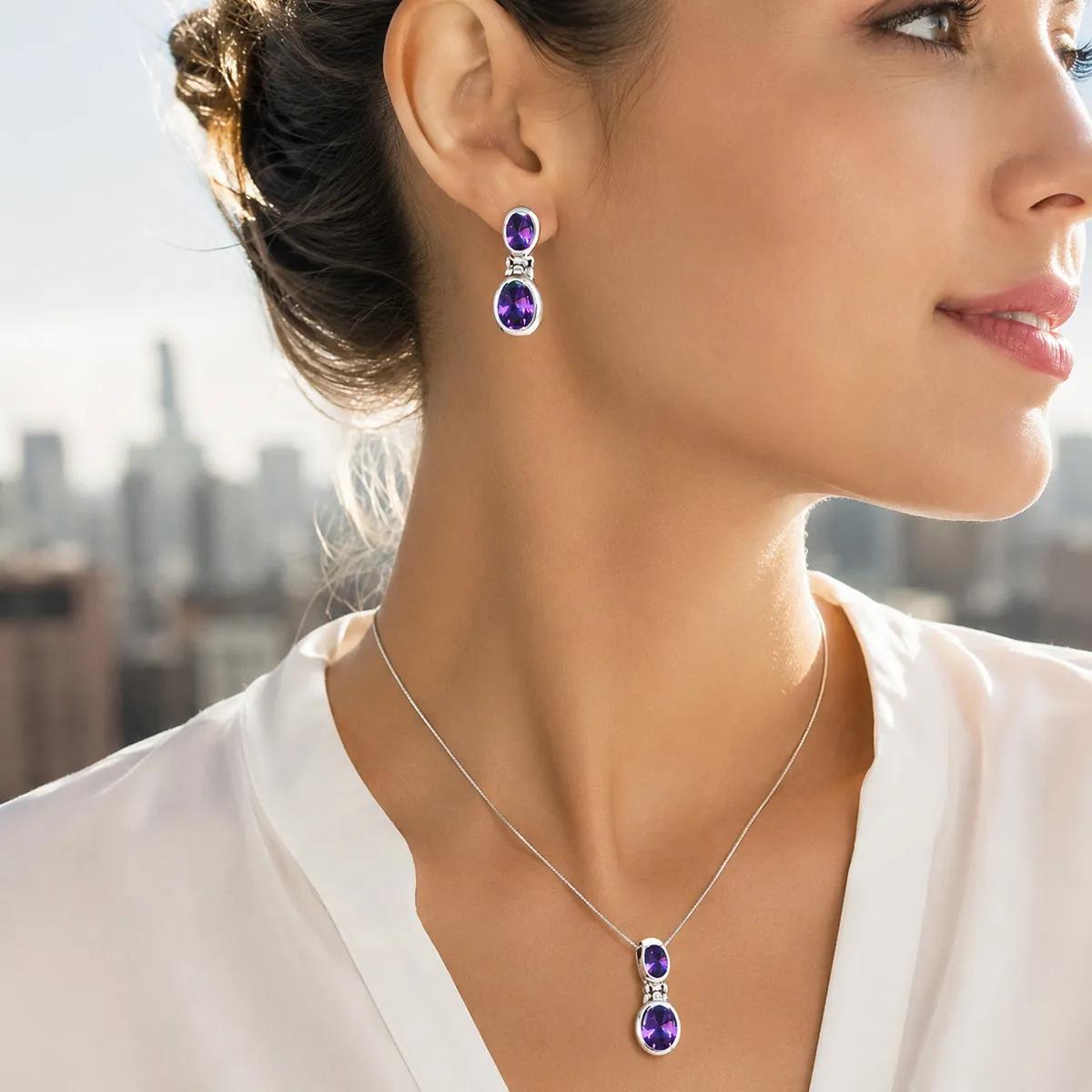 JOYAS MYTOKE - Conjunto Piedra Amatista Plata Fina 925 Mujer Clasica