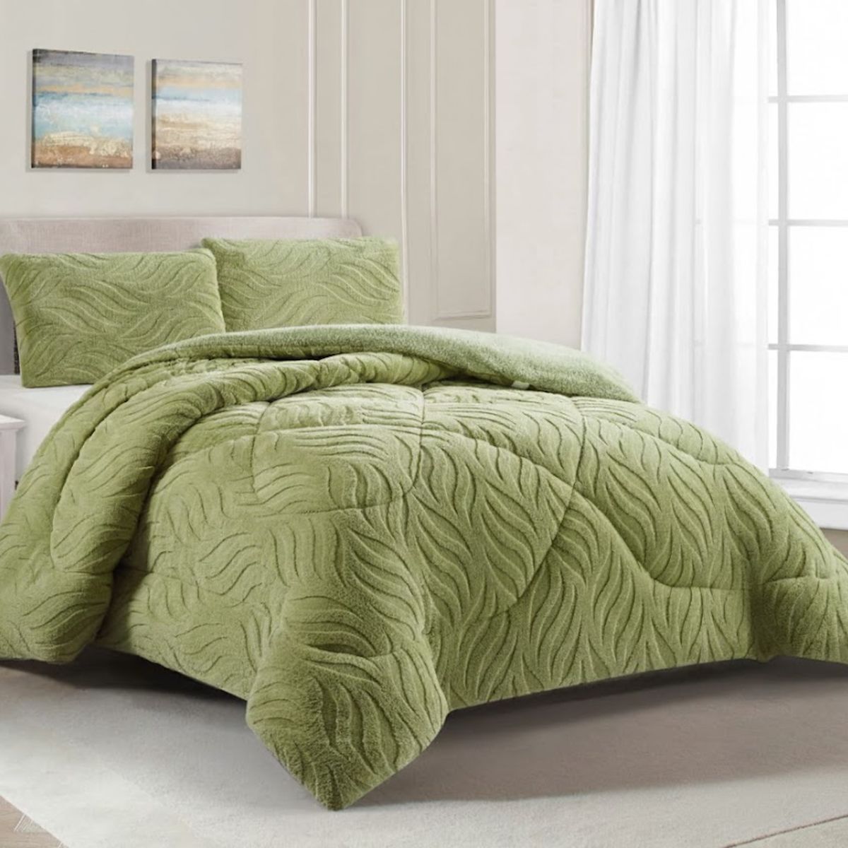 GENERICO - COBERTOR DE INVIERNO KING CON CHIPORRO DISEÑO TEXTURIZADO RELIEVE HOJAS UNICOLOR TFI