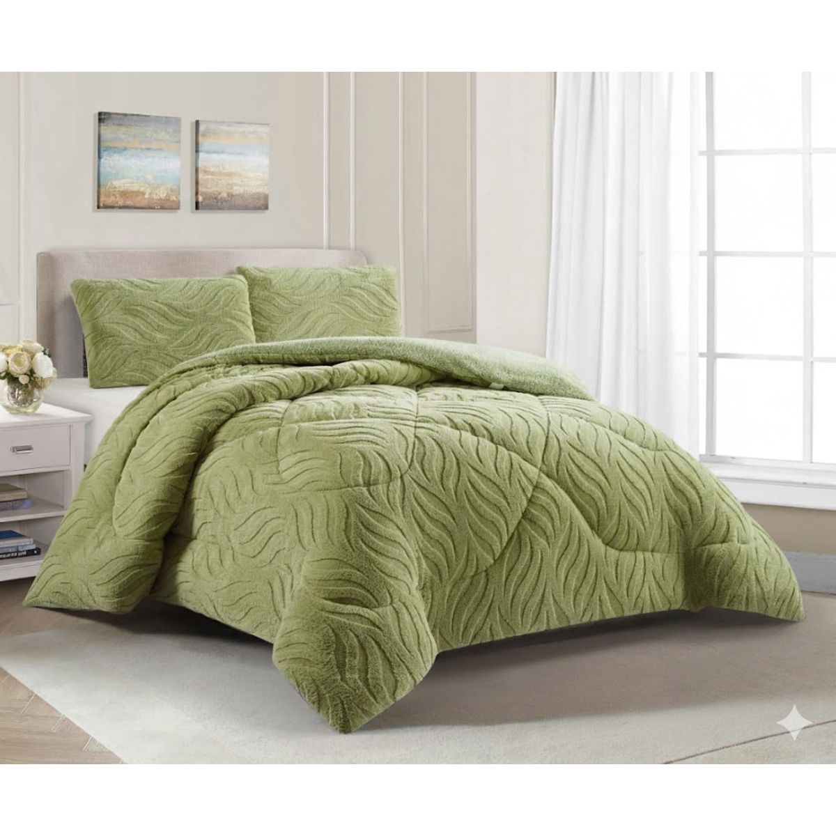 GENERICO - COBERTOR DE INVIERNO KING CON CHIPORRO DISEÑO TEXTURIZADO RELIEVE HOJAS UNICOLOR TFI