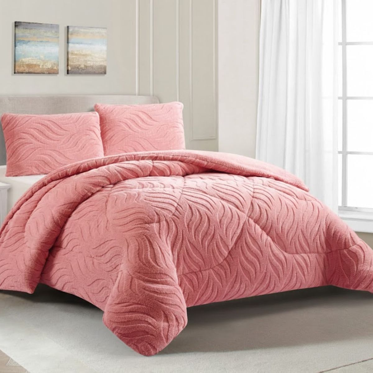 GENERICO - COBERTOR DE INVIERNO KING CON CHIPORRO DISEÑO TEXTURIZADO RELIEVE HOJAS UNICOLOR TFI