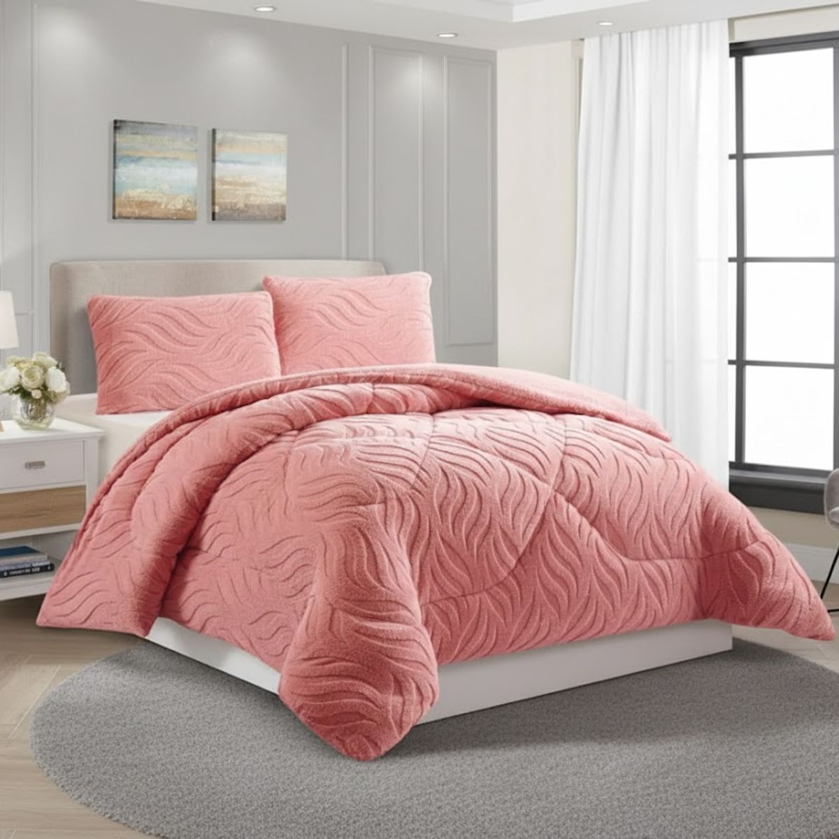 GENERICO - COBERTOR DE INVIERNO KING CON CHIPORRO DISEÑO TEXTURIZADO RELIEVE HOJAS UNICOLOR TFI