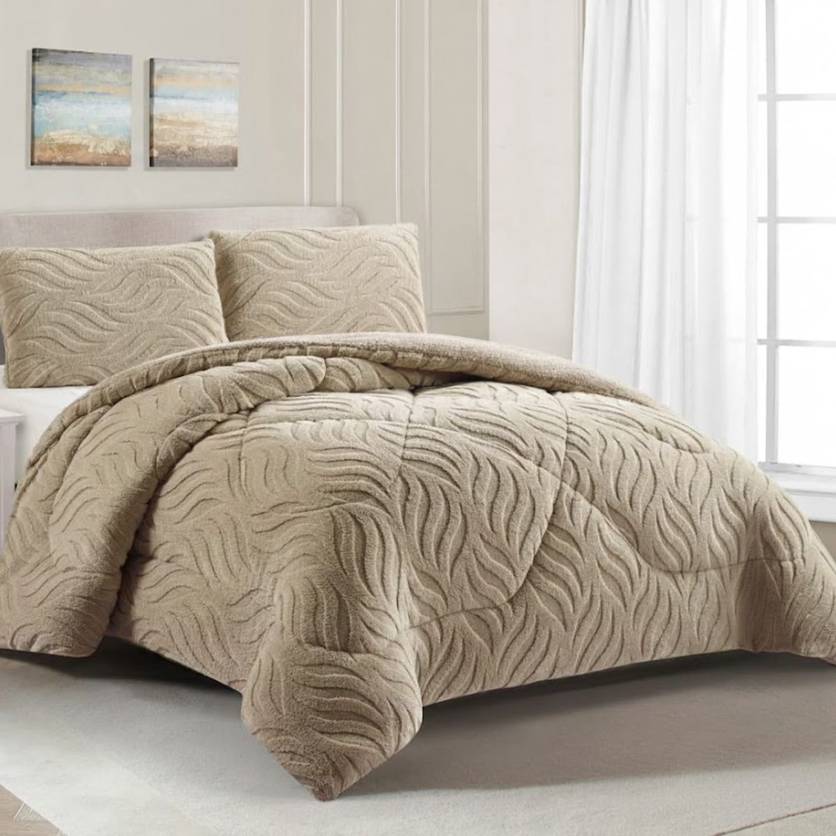 GENERICO - COBERTOR DE INVIERNO KING CON CHIPORRO DISEÑO TEXTURIZADO RELIEVE HOJAS UNICOLOR TFI