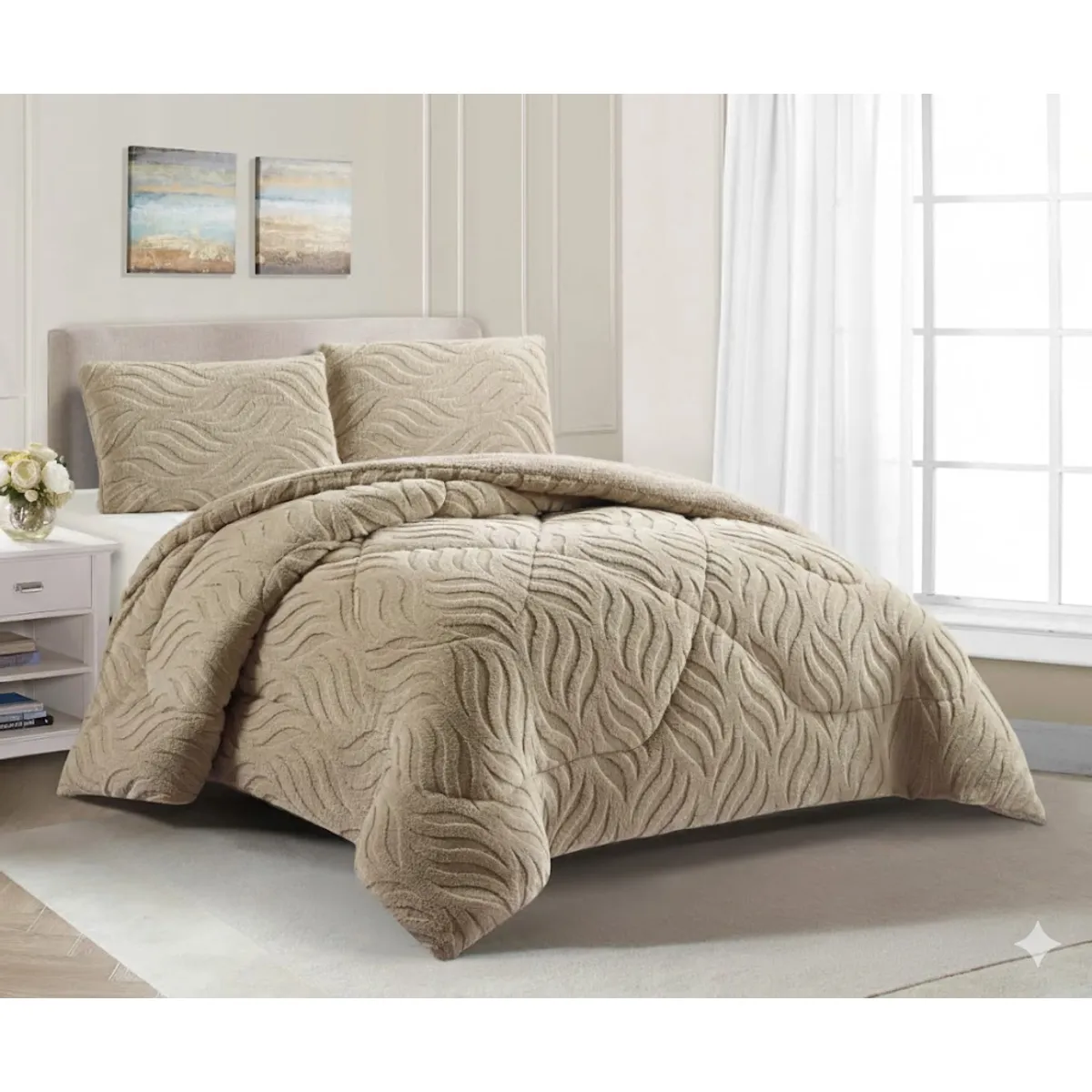 GENERICO - COBERTOR DE INVIERNO KING CON CHIPORRO DISEÑO TEXTURIZADO RELIEVE HOJAS UNICOLOR TFI