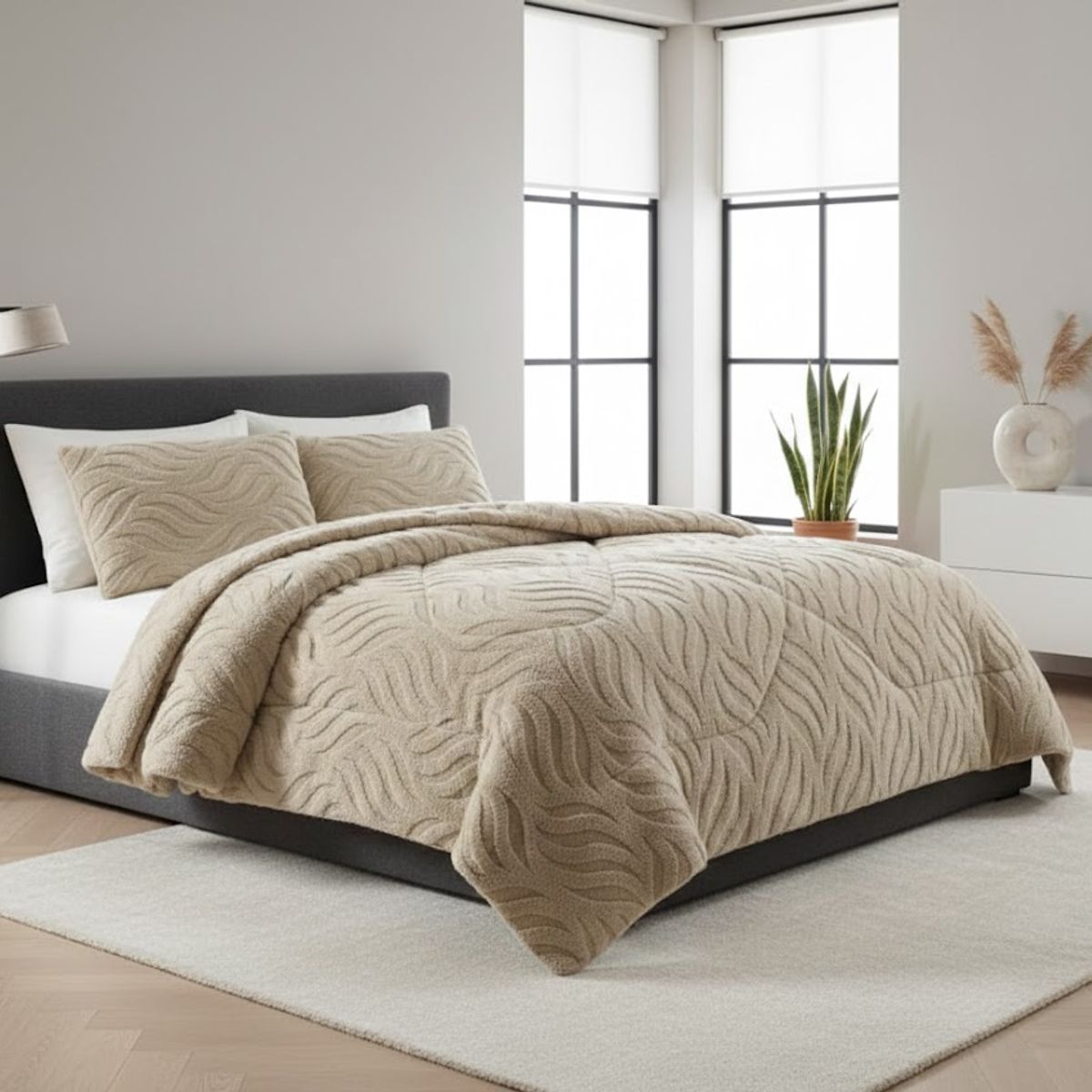 GENERICO - COBERTOR DE INVIERNO KING CON CHIPORRO DISEÑO TEXTURIZADO RELIEVE HOJAS UNICOLOR TFI