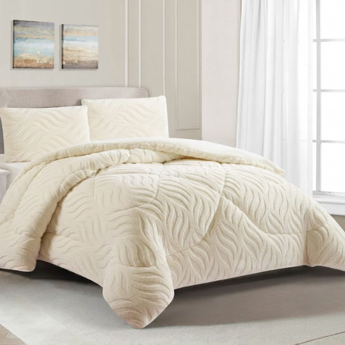 GENERICO - COBERTOR DE INVIERNO KING CON CHIPORRO DISEÑO TEXTURIZADO RELIEVE HOJAS UNICOLOR TFI