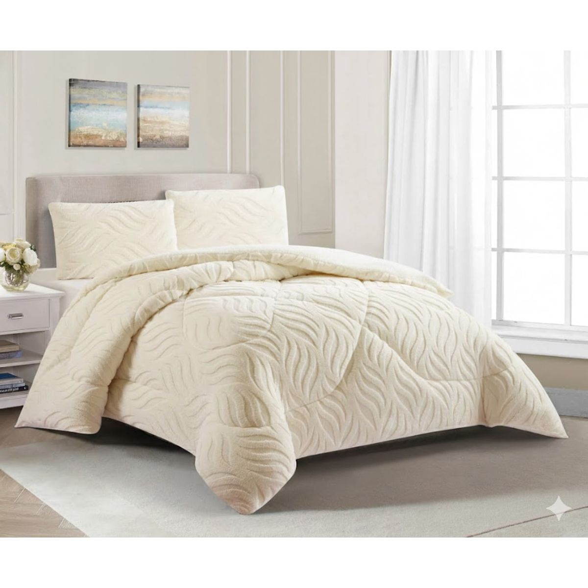 GENERICO - COBERTOR DE INVIERNO KING CON CHIPORRO DISEÑO TEXTURIZADO RELIEVE HOJAS UNICOLOR TFI