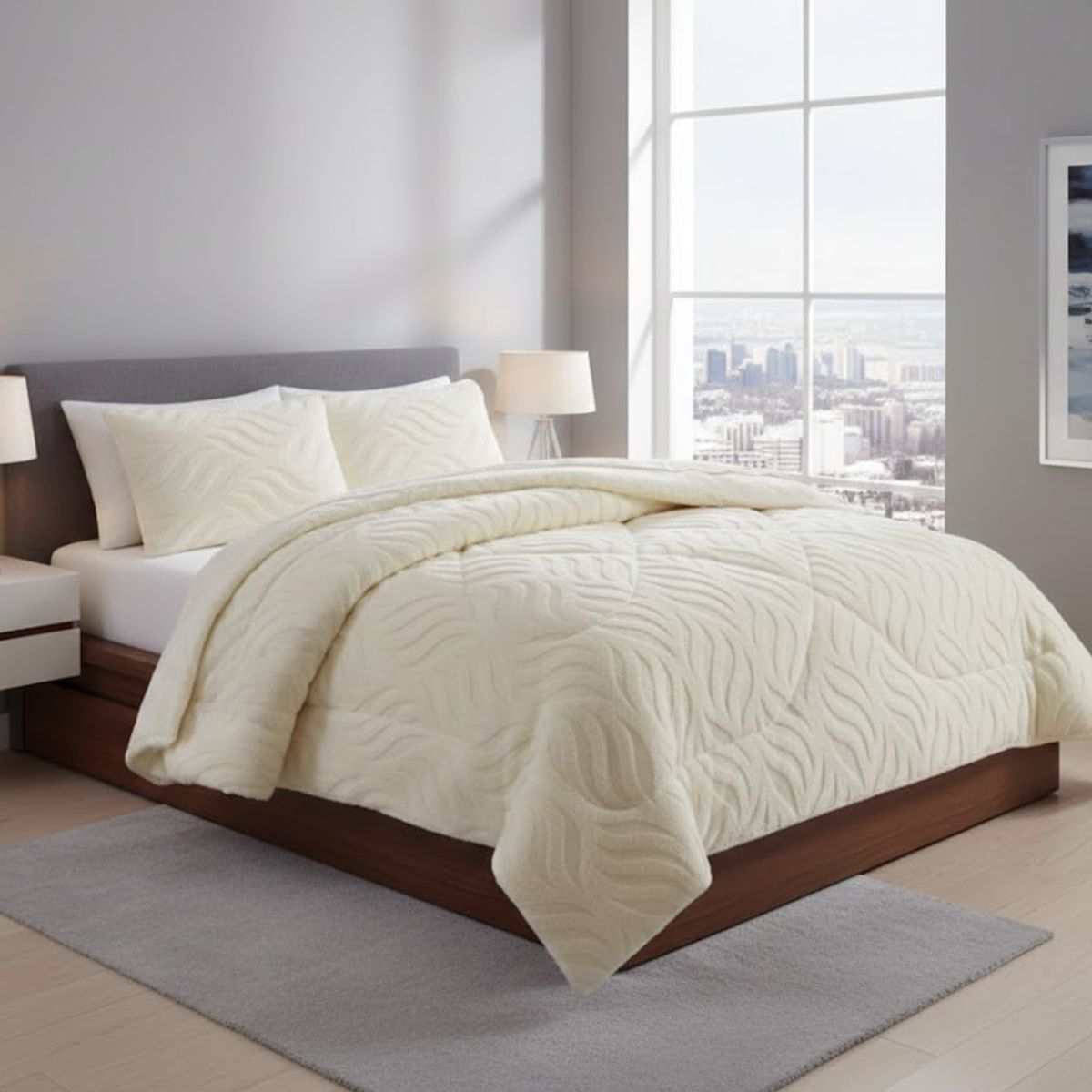 GENERICO - COBERTOR DE INVIERNO KING CON CHIPORRO DISEÑO TEXTURIZADO RELIEVE HOJAS UNICOLOR TFI