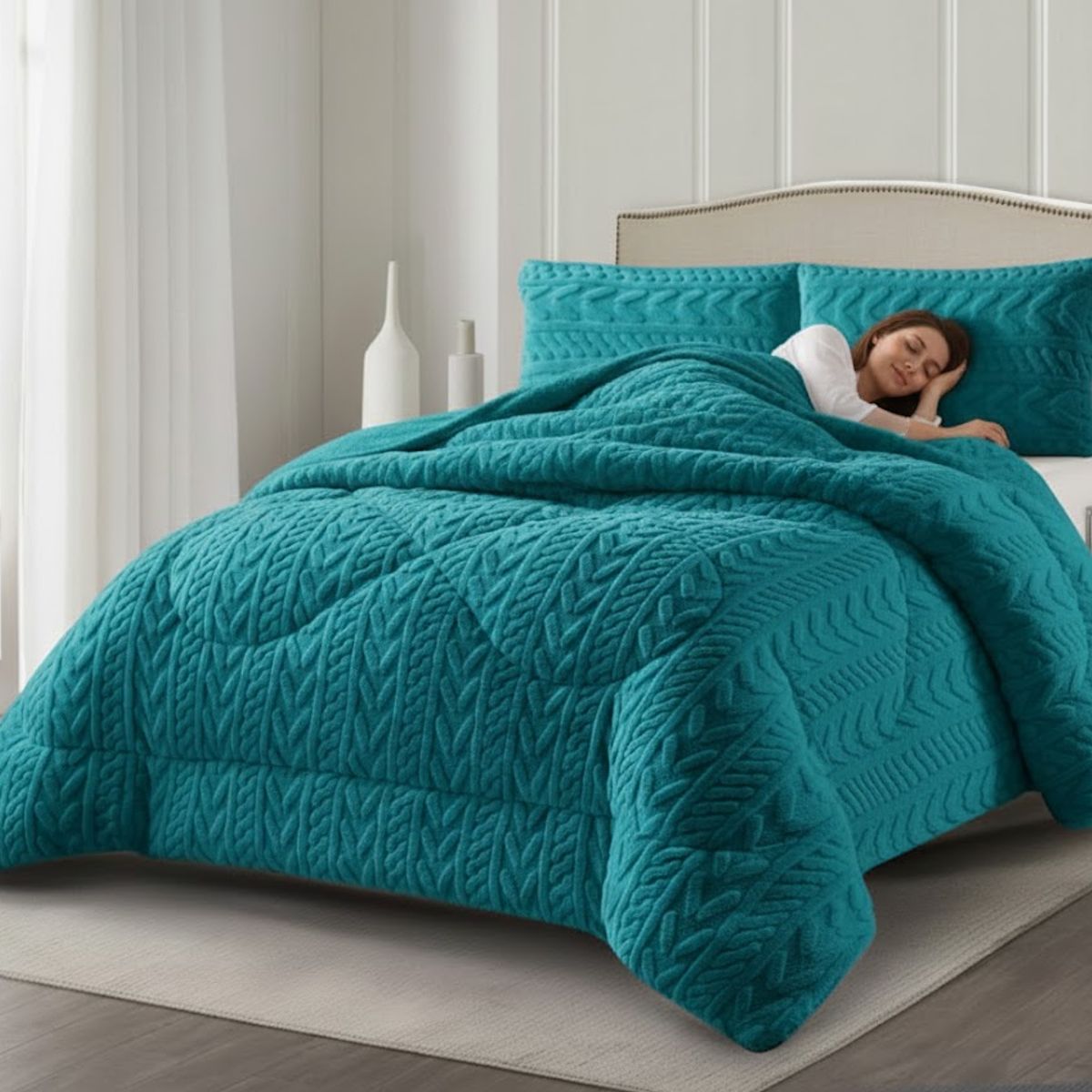 GENERICO - COBERTOR DE INVIERNO KING CON CHIPORRO DISEÑO TEXTURIZADO RELIEVE TRENZADO UNICOLOR TFI_.