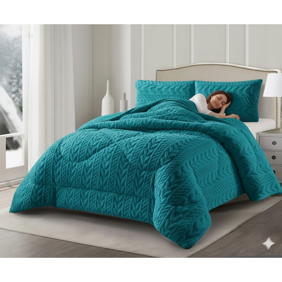 GENERICO - COBERTOR DE INVIERNO KING CON CHIPORRO DISEÑO TEXTURIZADO RELIEVE TRENZADO UNICOLOR TFI_.
