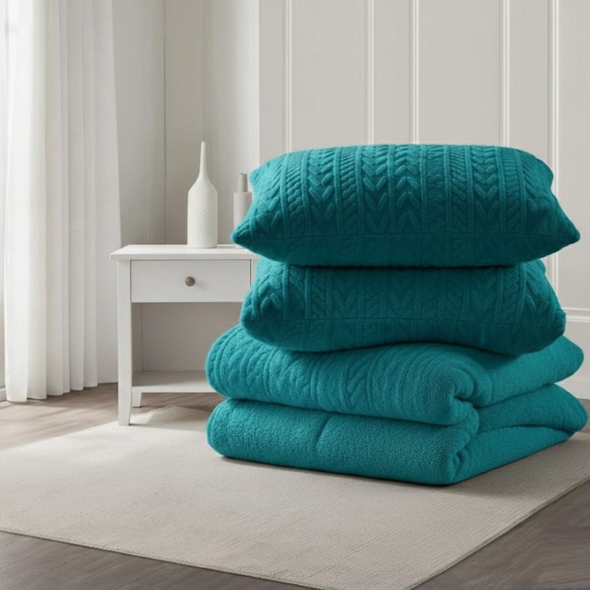 GENERICO - COBERTOR DE INVIERNO KING CON CHIPORRO DISEÑO TEXTURIZADO RELIEVE TRENZADO UNICOLOR TFI_.