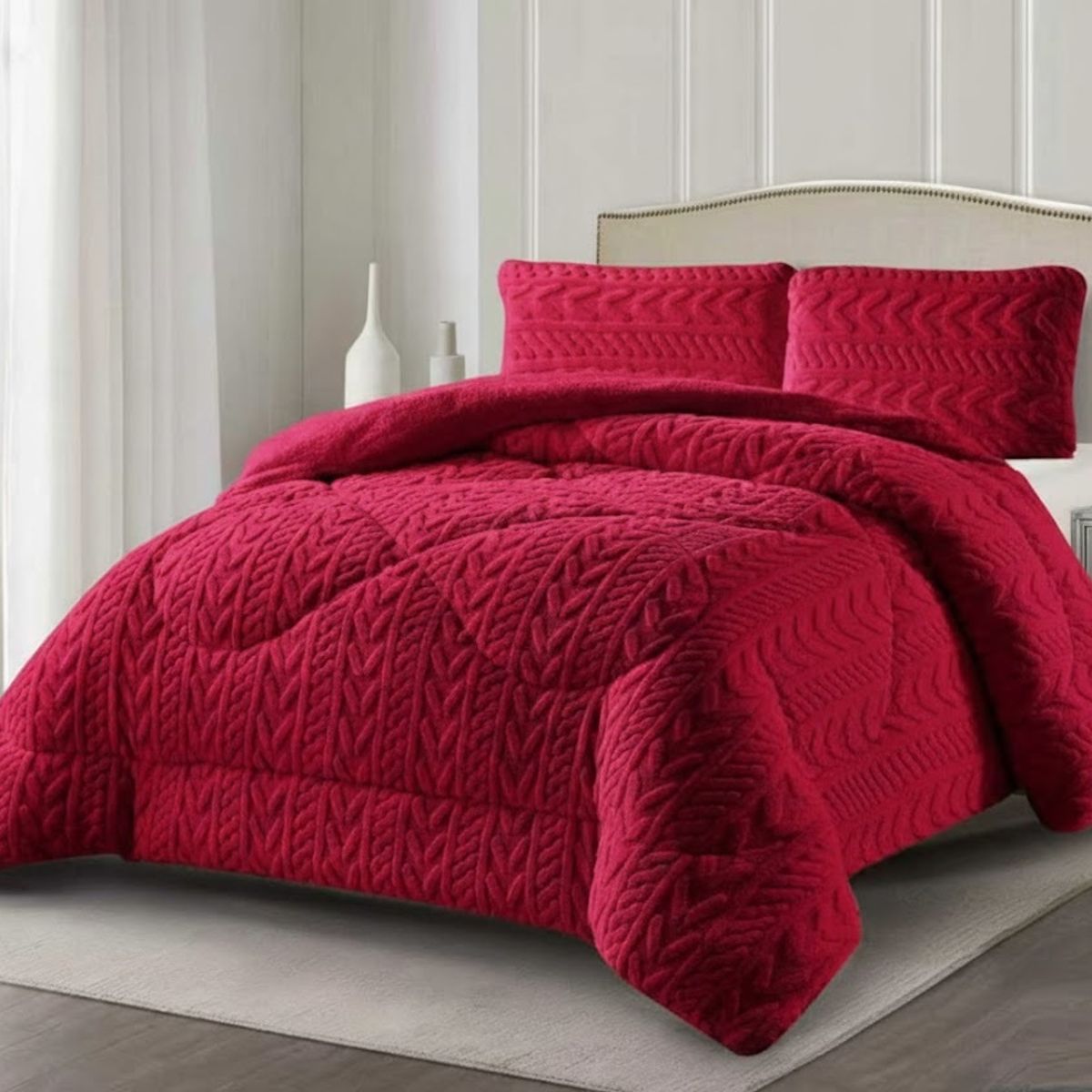 GENERICO - COBERTOR DE INVIERNO KING CON CHIPORRO DISEÑO TEXTURIZADO RELIEVE TRENZADO UNICOLOR TFI_.