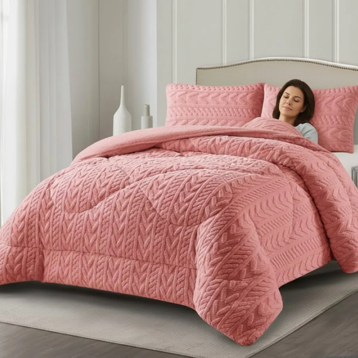 GENERICO - COBERTOR DE INVIERNO KING CON CHIPORRO DISEÑO TEXTURIZADO RELIEVE TRENZADO UNICOLOR TFI_.