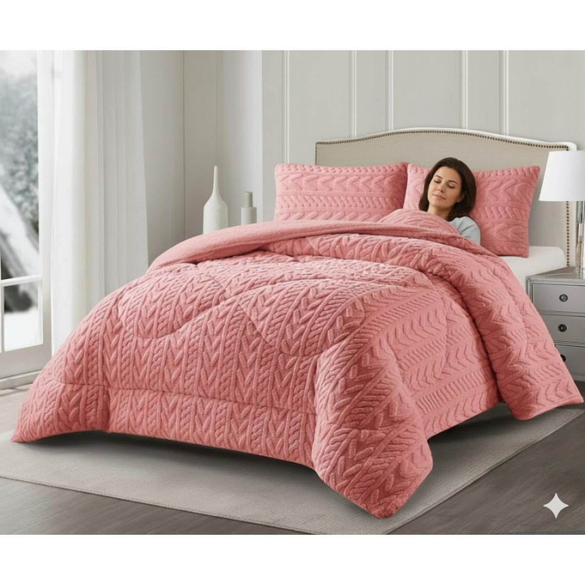 GENERICO - COBERTOR DE INVIERNO KING CON CHIPORRO DISEÑO TEXTURIZADO RELIEVE TRENZADO UNICOLOR TFI_.