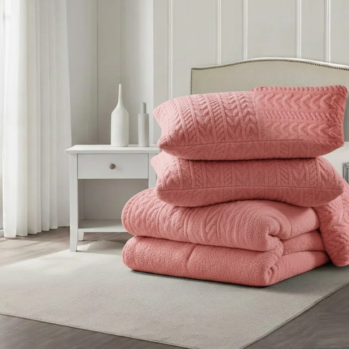 GENERICO - COBERTOR DE INVIERNO KING CON CHIPORRO DISEÑO TEXTURIZADO RELIEVE TRENZADO UNICOLOR TFI_.