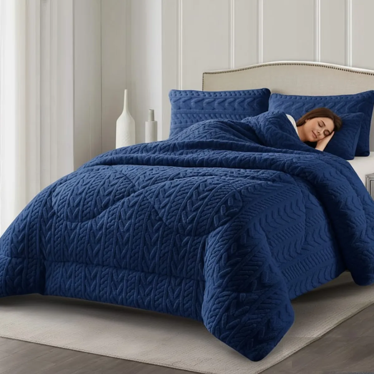 GENERICO - COBERTOR DE INVIERNO KING CON CHIPORRO DISEÑO TEXTURIZADO RELIEVE TRENZADO UNICOLOR TFI_.