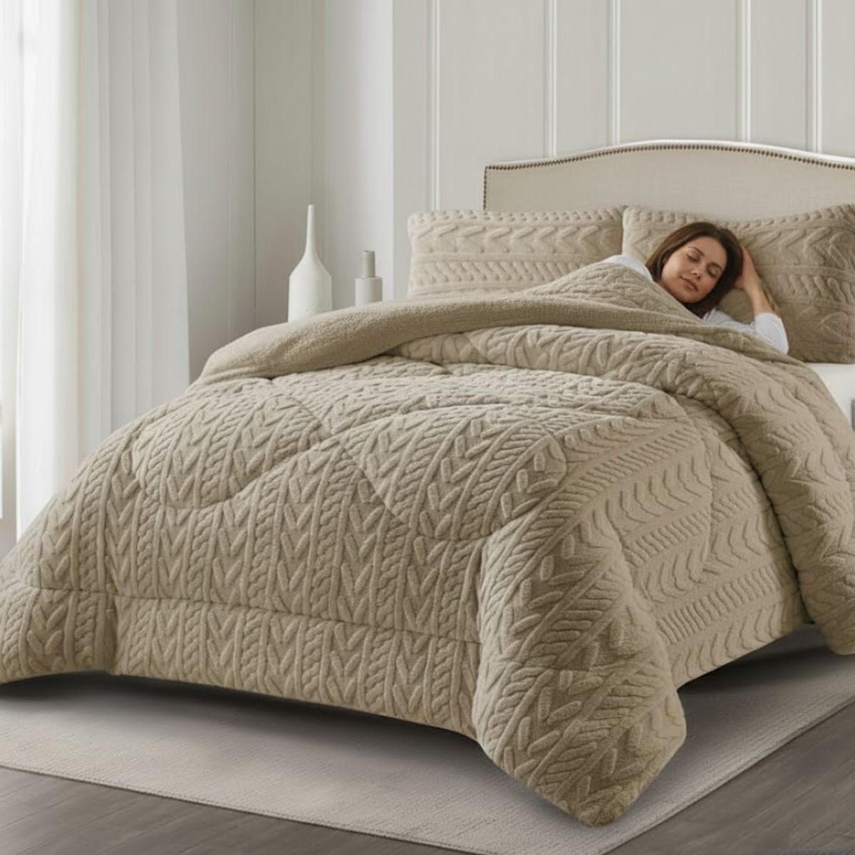 GENERICO - COBERTOR DE INVIERNO KING CON CHIPORRO DISEÑO TEXTURIZADO RELIEVE TRENZADO UNICOLOR TFI_.