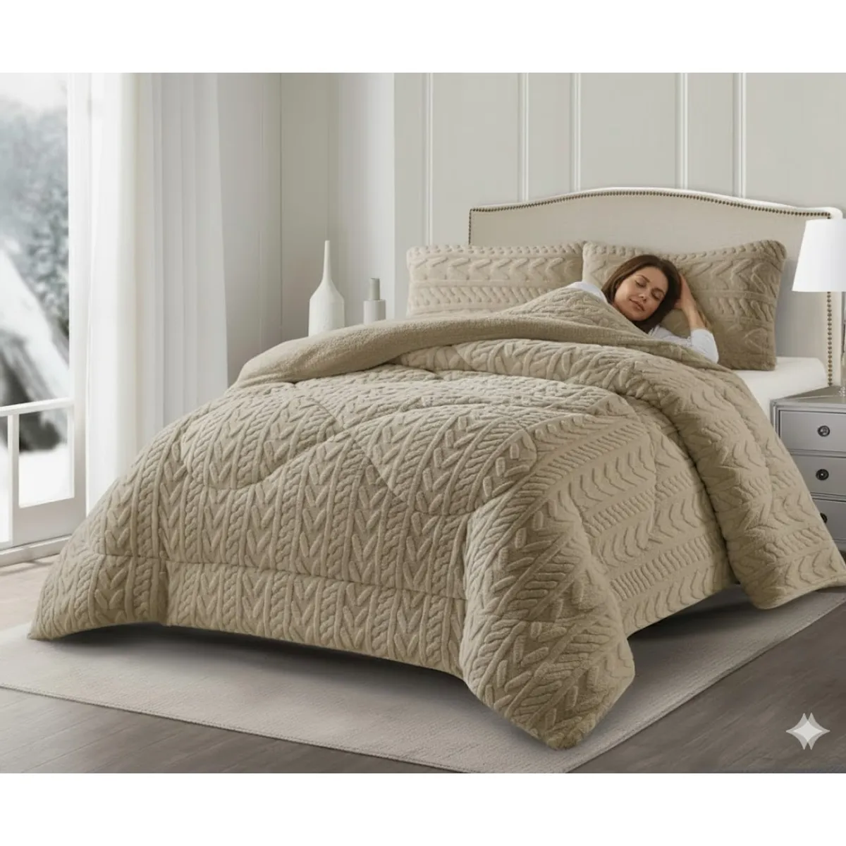 GENERICO - COBERTOR DE INVIERNO KING CON CHIPORRO DISEÑO TEXTURIZADO RELIEVE TRENZADO UNICOLOR TFI_.