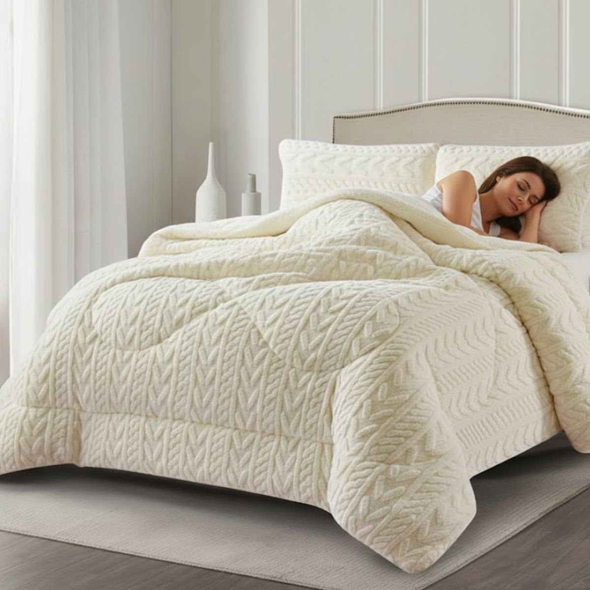 GENERICO - COBERTOR DE INVIERNO KING CON CHIPORRO DISEÑO TEXTURIZADO RELIEVE TRENZADO UNICOLOR TFI_.