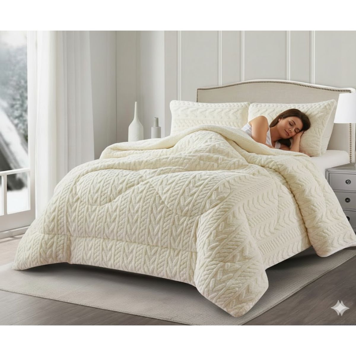 GENERICO - COBERTOR DE INVIERNO KING CON CHIPORRO DISEÑO TEXTURIZADO RELIEVE TRENZADO UNICOLOR TFI_.
