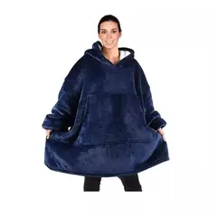 MOVI - Polerón Sherpa Con Capucha Tipo Huggle Talla Unica AZUL NEGRO GRIS
