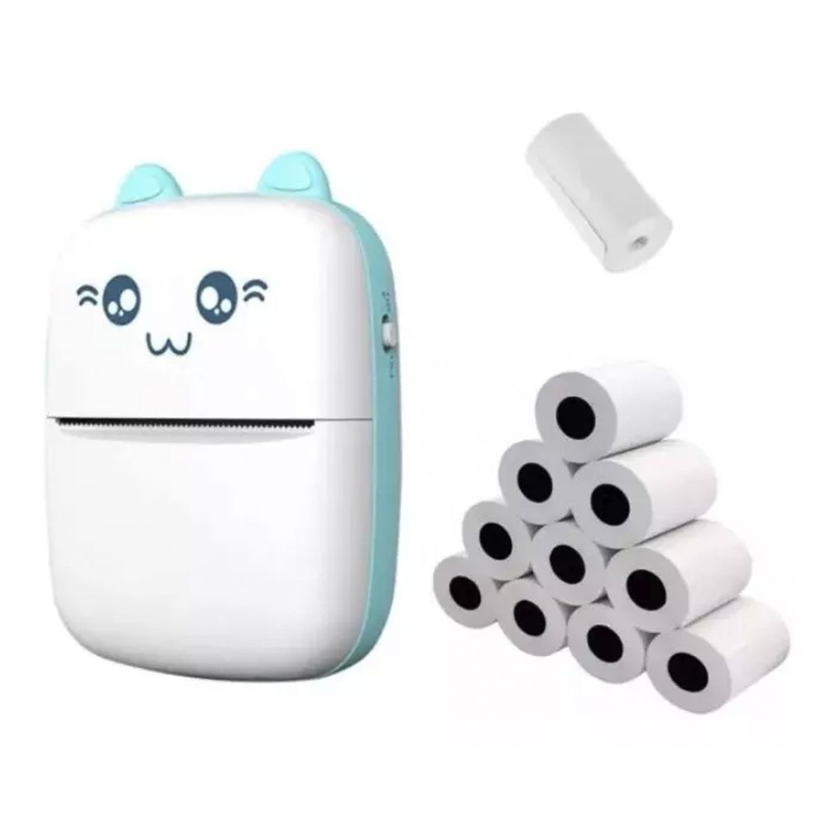 NO LOGO - Mini Impresora Térmica Portátil Bluetooth Gatito + 11 Rollos celeste