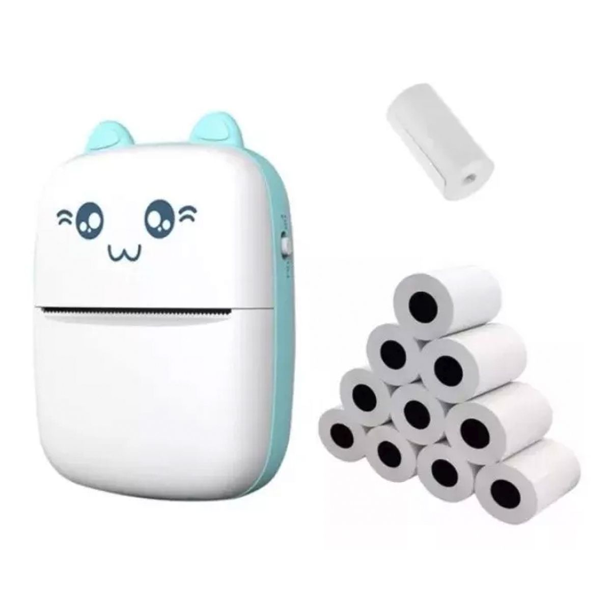 NO LOGO - Mini Impresora Térmica Portátil Bluetooth Gatito + 11 Rollos celeste