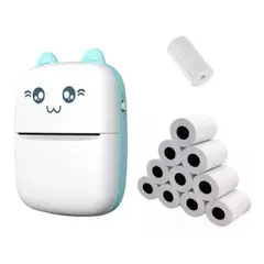 NO LOGO - Mini Impresora Térmica Portátil Bluetooth Gatito + 11 Rollos celeste