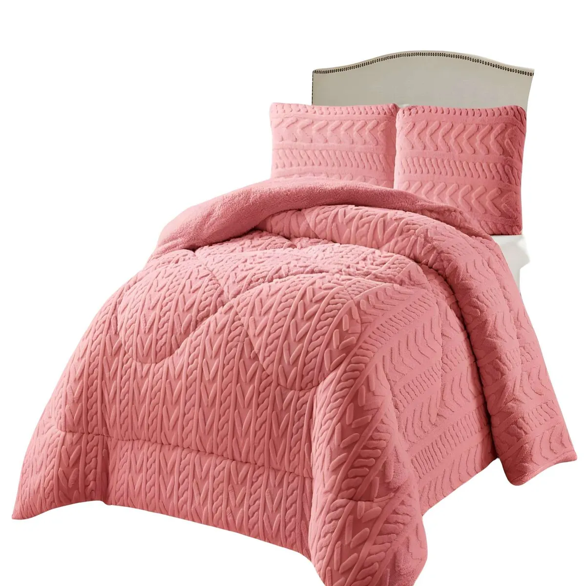 GENERICO - COBERTOR DE INVERNO TEXTURIZADA DISEÑO 01 KING ROSA