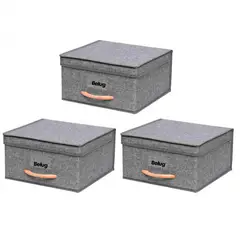 GENERICO - Pack 3 Cajas Organizadoras Plegables Carry All Gris Poliester con Tapa 15L BELUG