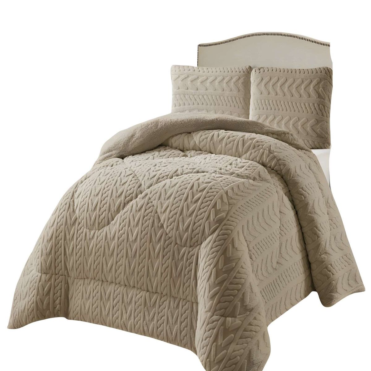 GENERICO - COBERTOR TEXTURIZADA DE INVIERNO DISEÑO 01 PLAZA Y MEDIA CAFÉ CLARO