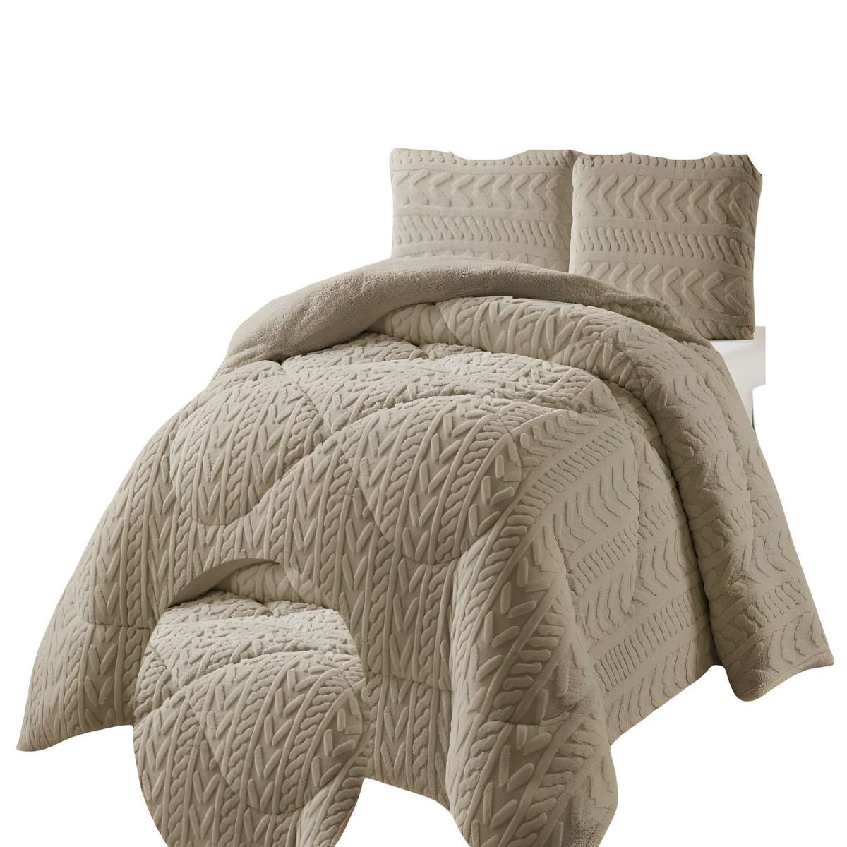 GENERICO - COBERTOR TEXTURIZADA DE INVIERNO DISEÑO 01 PLAZA Y MEDIA CAFÉ CLARO