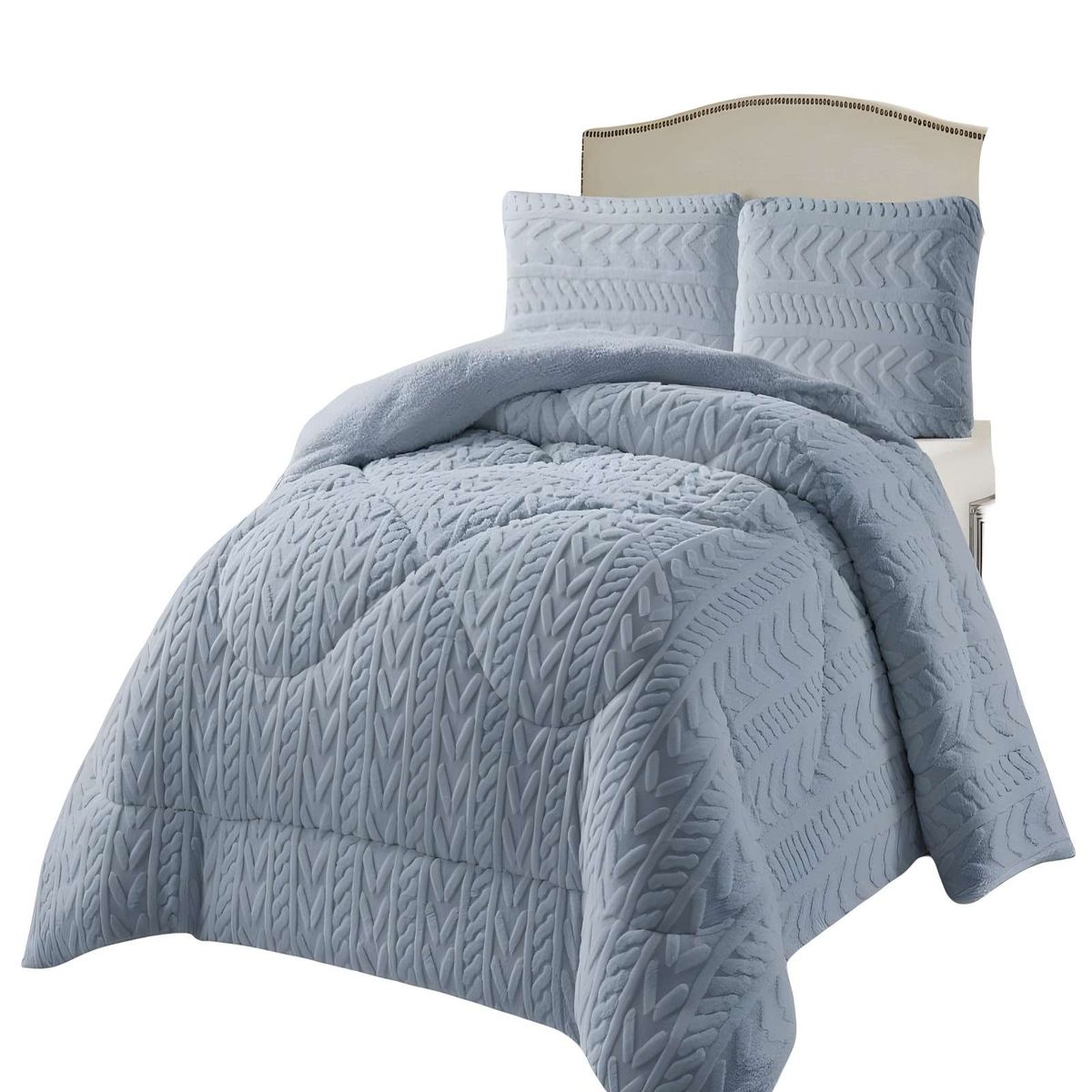 GENERICO - COBERTOR TEXTURIZADA DE INVIERNO DISEÑO 01 PLAZA Y MEDIA CELESTE