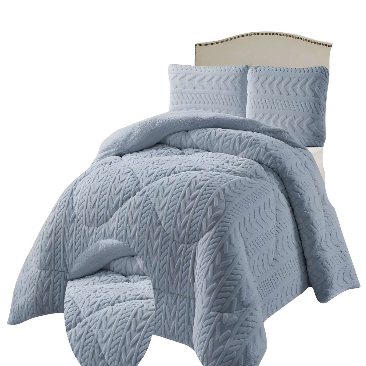 GENERICO - COBERTOR TEXTURIZADA DE INVIERNO DISEÑO 01 PLAZA Y MEDIA CELESTE