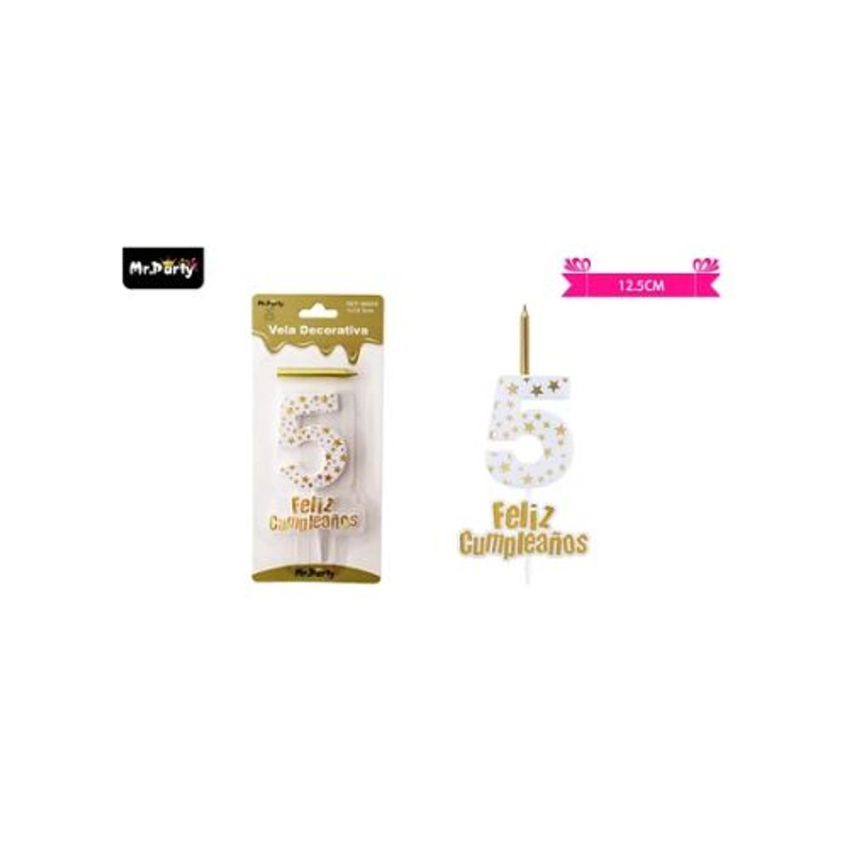 GENERICO - Vela de cumpleaños número 5 estrella dorado