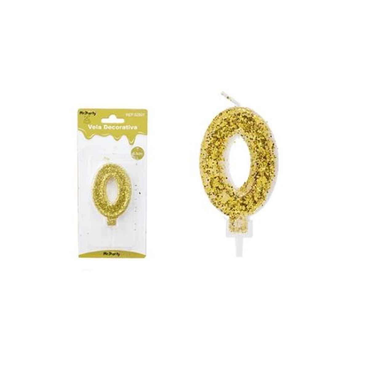 GENERICO - Vela de número 0 dorado con brillo 5.5cm