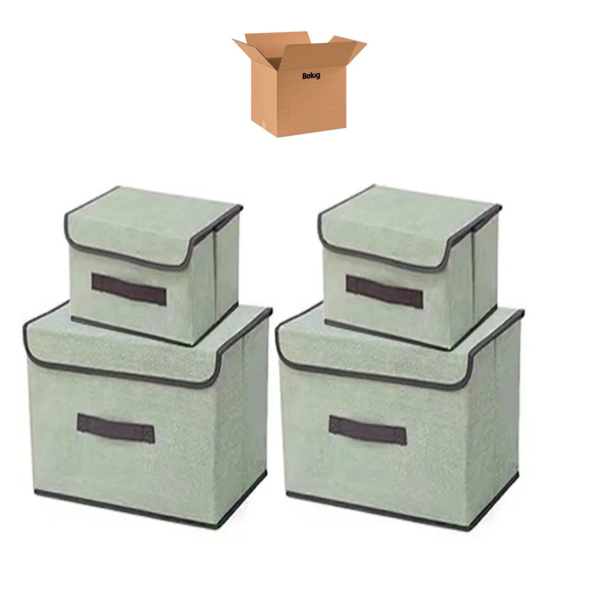 GENERICO - 4 Unidades Cajas Organizadoras De Tela Plegables Con Tapas VERDE BELUG