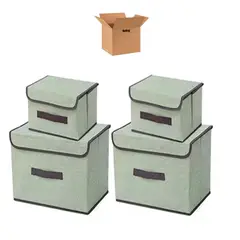 GENERICO - 4 Unidades Cajas Organizadoras De Tela Plegables Con Tapas VERDE BELUG