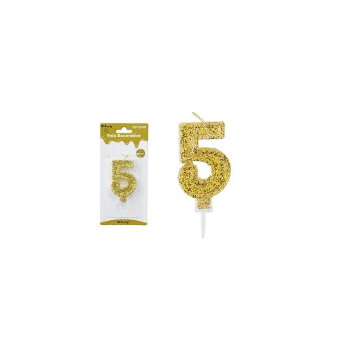 GENERICO - Vela de número 5 dorado con brillo 5.5cm