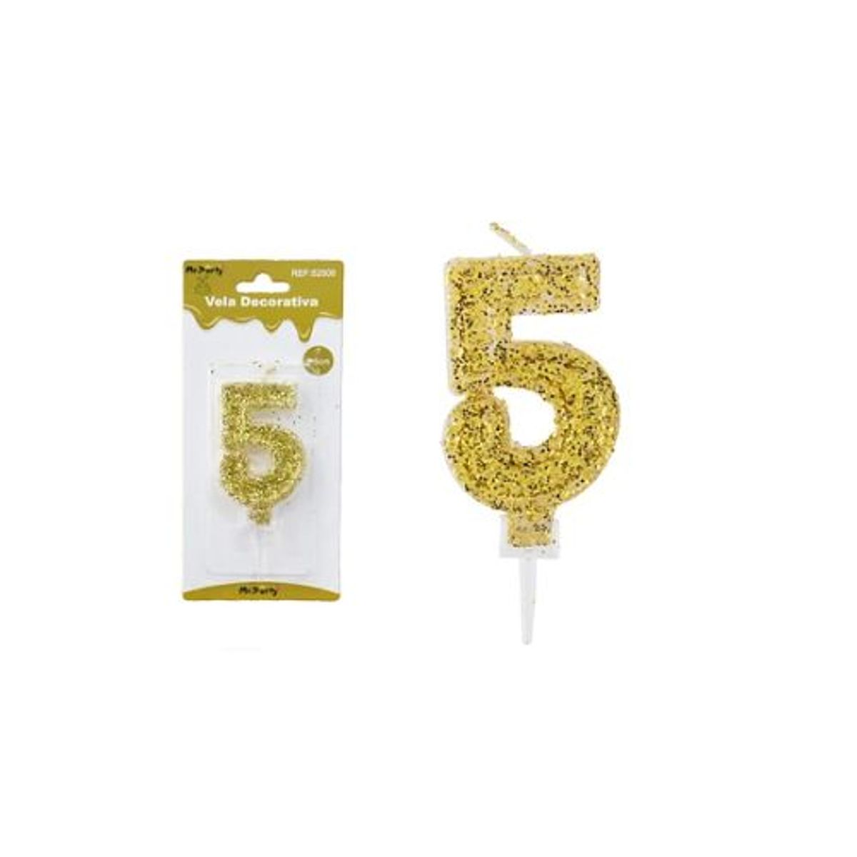GENERICO - Vela de número 5 dorado con brillo 5.5cm