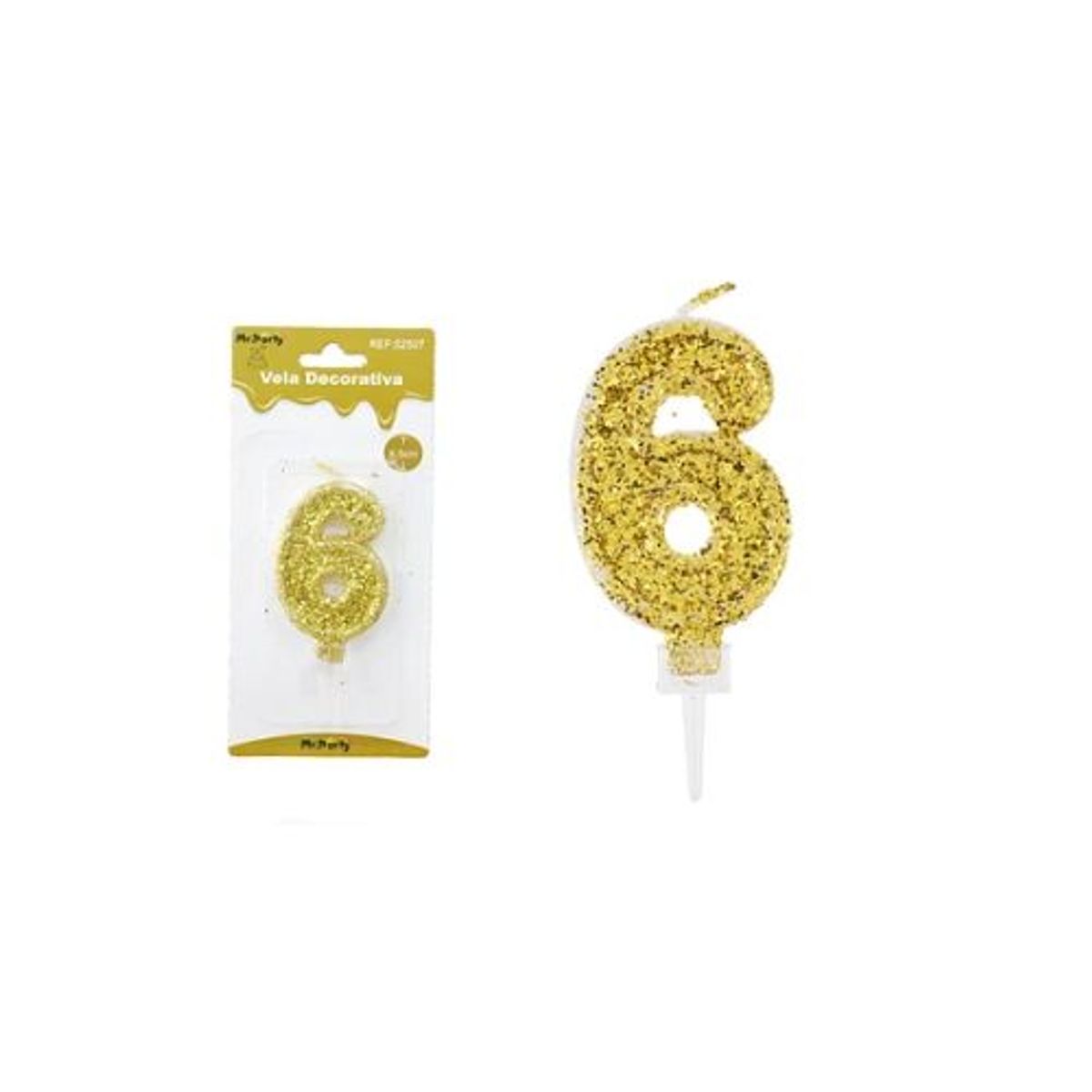 GENERICO - Vela de número 6 dorado con brillo 5.5cm