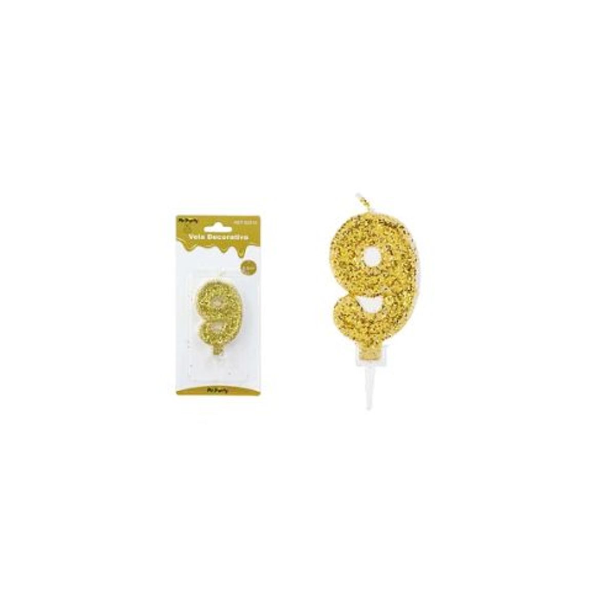 GENERICO - Vela de número 9 dorado con brillo 5.5cm