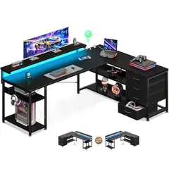 YOMYM - Escritorio Oficina Forma L Con 4 Cajones Altura Ajustable 120×110×76cm Negro